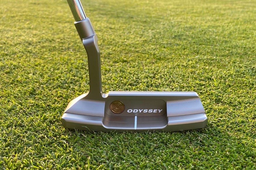 The Odyssey Ai-One Silver Milled Two T CH putter has a plumber"s neck hosel